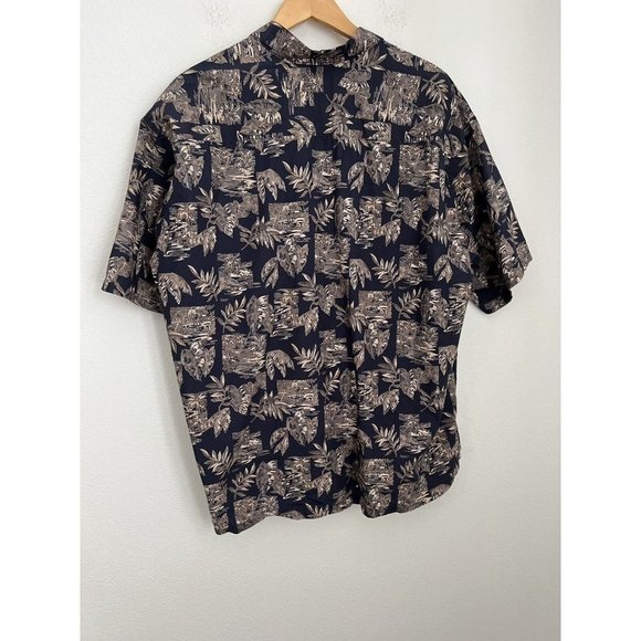 Cooke Street Mens 2XL Aloha Hawaiian Shirt Button Down Blue Tan Excellent Palm - Picture 4 of 7